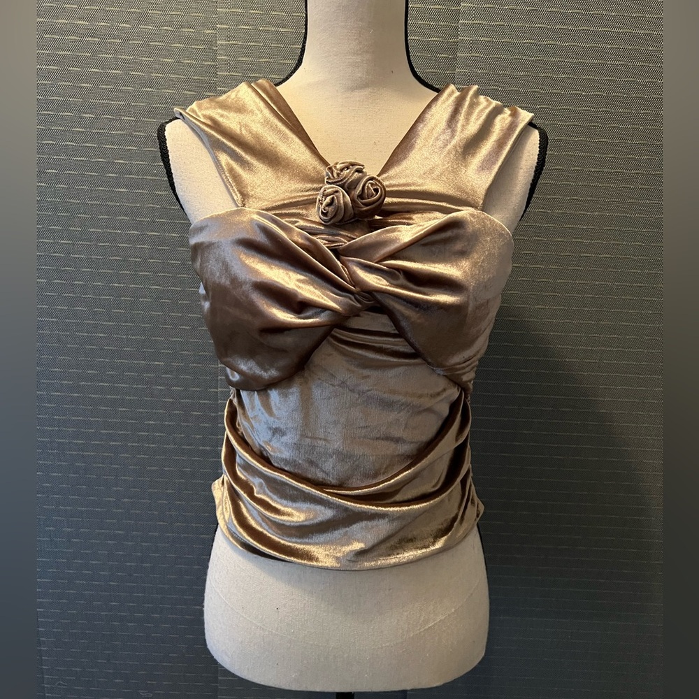 Wayf Sleeveless Velvet Twist Front Blouse